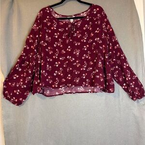 Arizona Jean Company Burgundy Floral Blouse